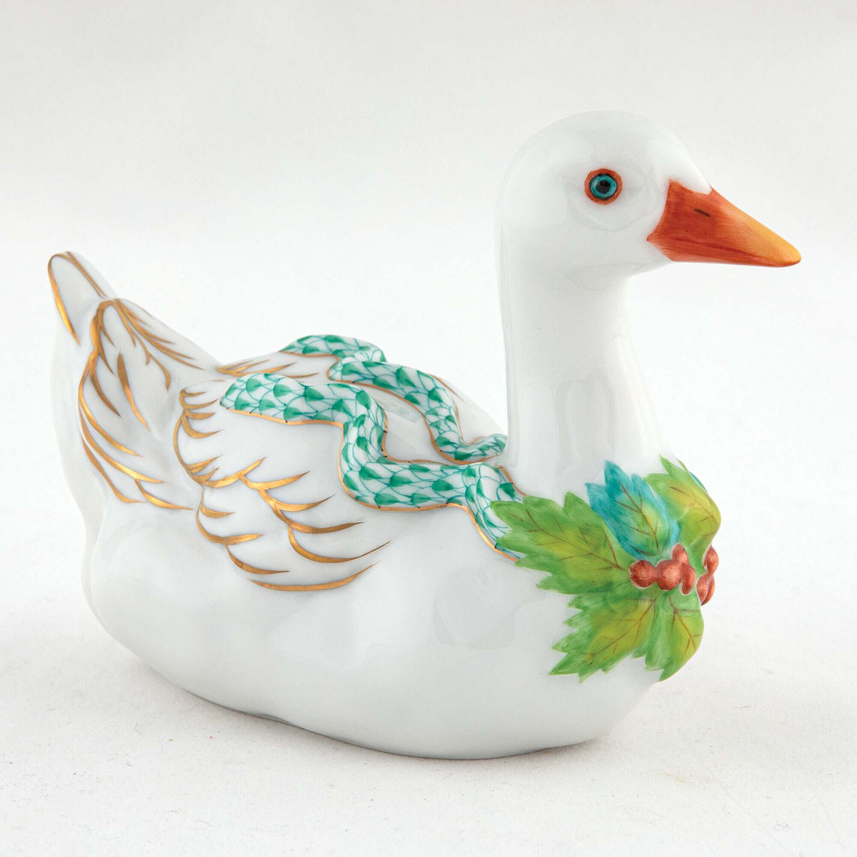Herend Christmas Goose Figurine – Green, alternate view