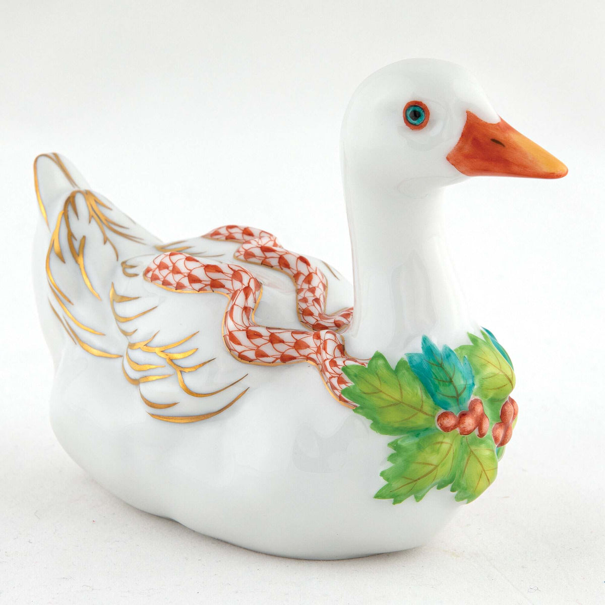 Herend Christmas Goose Figurine – Rust, alternate view