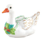 Herend Christmas Goose Figurine porcelain figurine painted in the Key Lime fishnet pattern