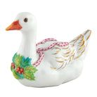 Hand-painted Herend Christmas Goose Figurine in Raspberry fishnet porcelain on a white background