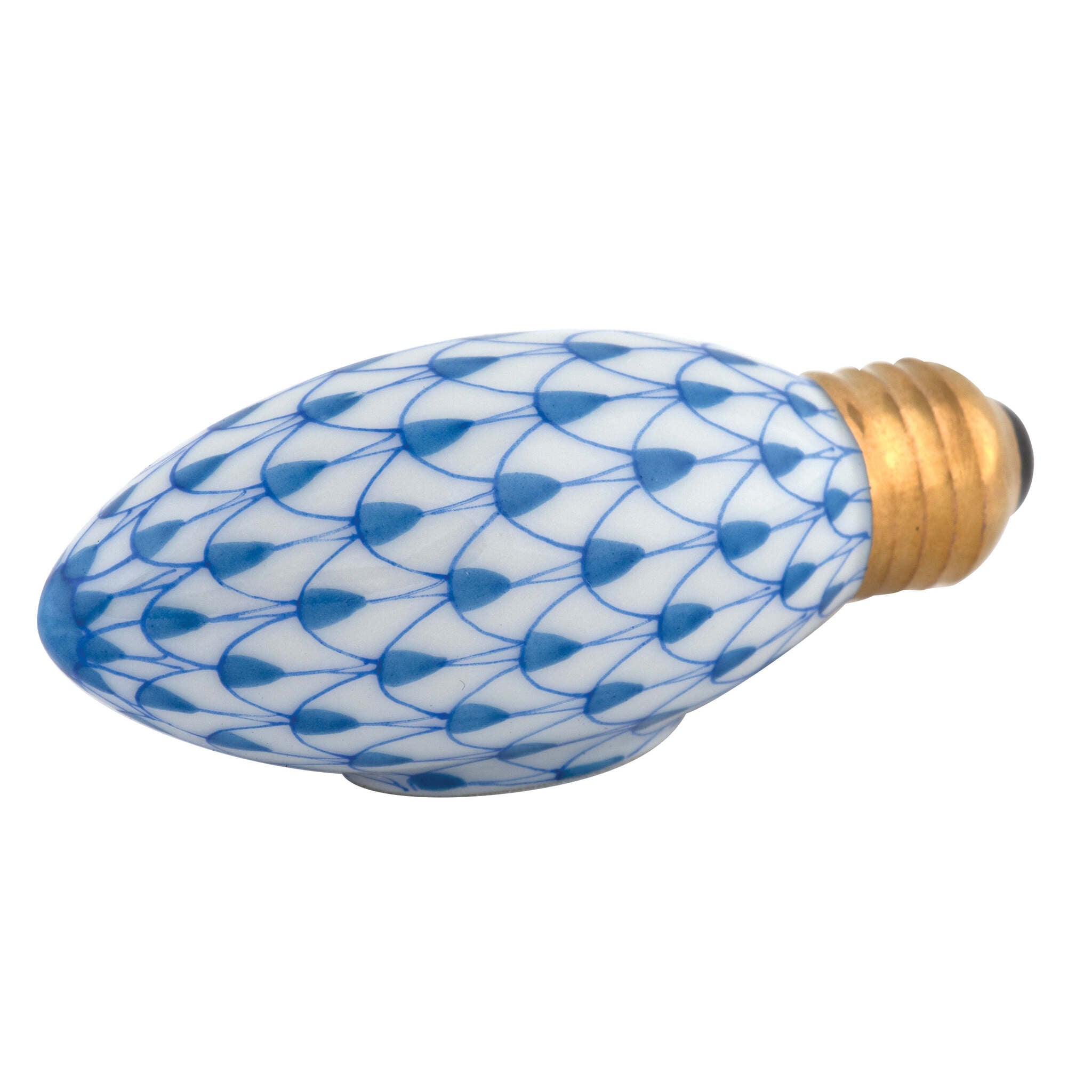 Blue fishnet Christmas Light Figurine figurine, hand-painted Herend porcelain with 24k gold accents