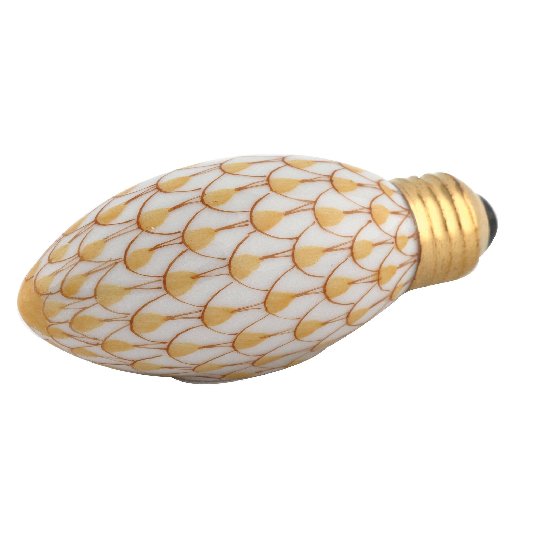 Hand-painted Herend Christmas Light Figurine in Butterscotch fishnet porcelain on a white background