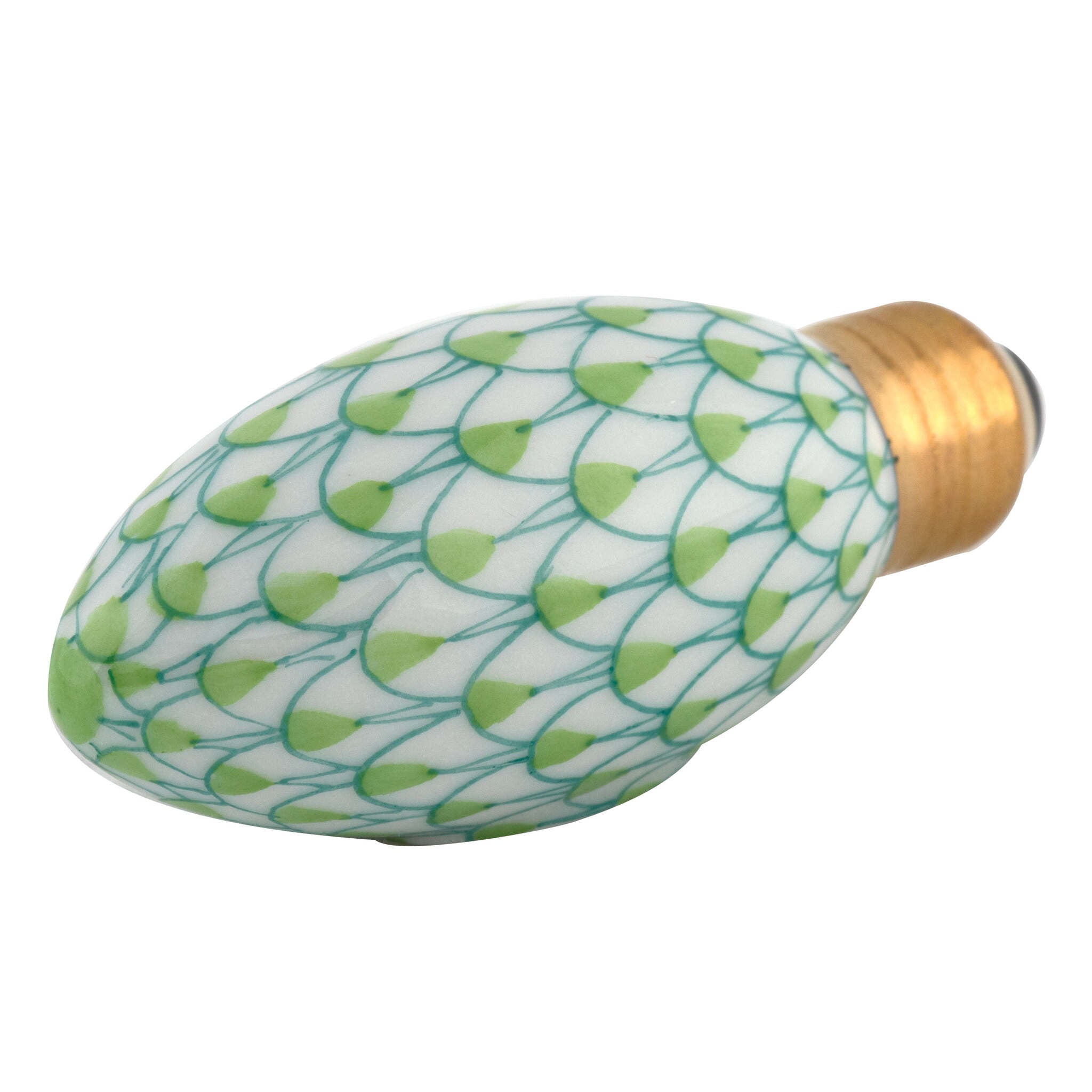 Hand-painted Herend Christmas Light Figurine in Key Lime fishnet porcelain on a white background