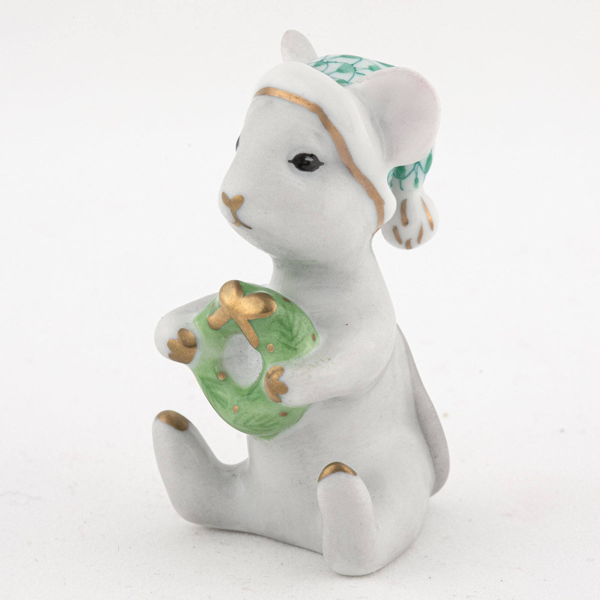 Herend Christmas Mouse Figurine – Green, alternate view