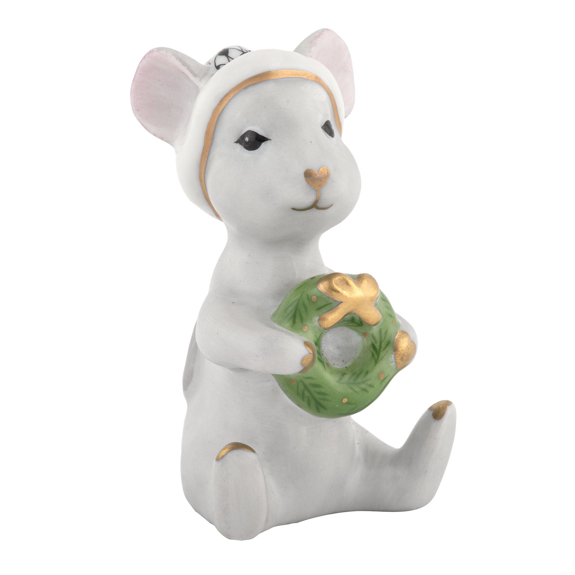 Herend Christmas Mouse Figurine porcelain figurine painted in the Black fishnet pattern