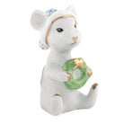 Hand-painted Herend Christmas Mouse Figurine in Blue fishnet porcelain on a white background
