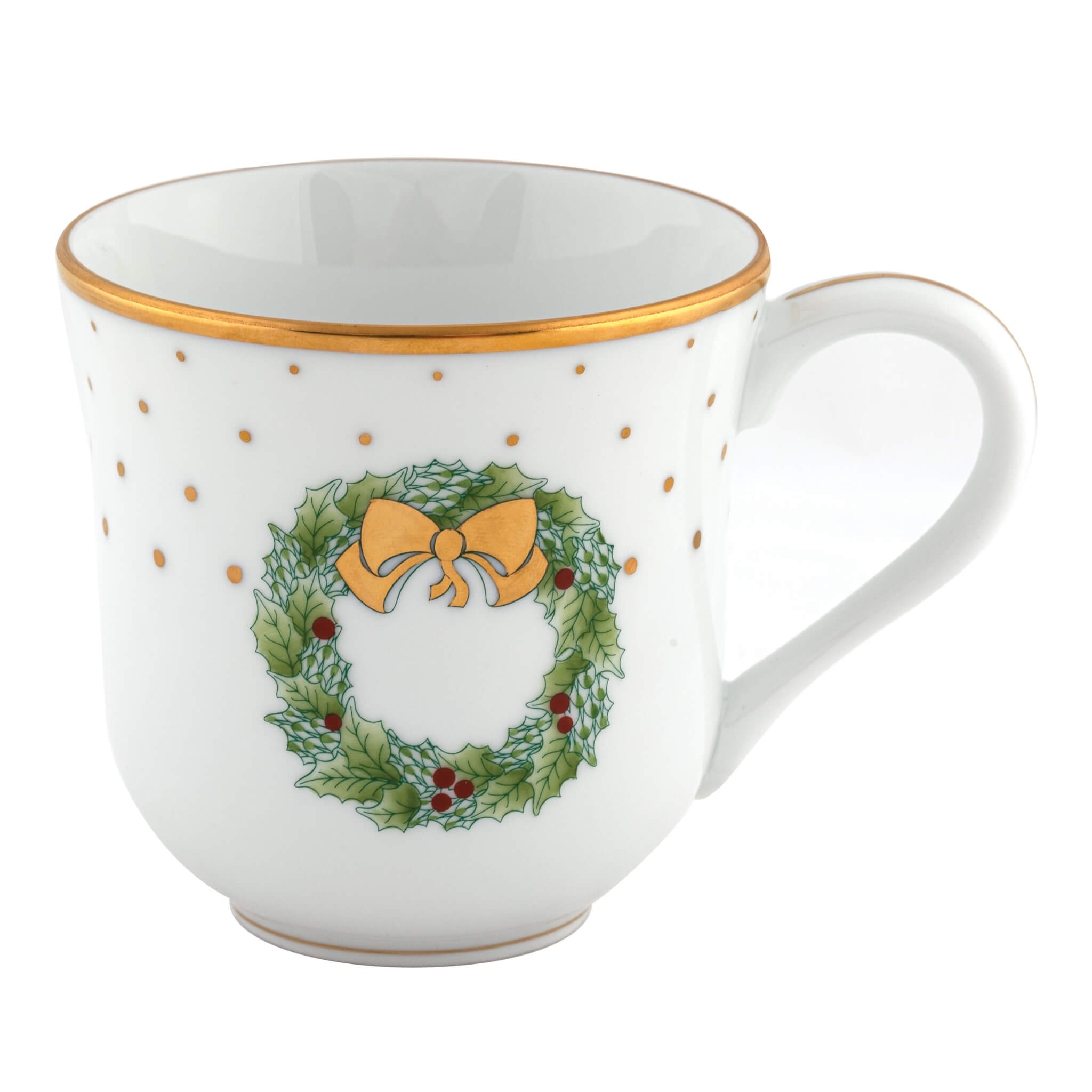 Herend Christmas Mug Wreath in Forest Green - Hand-painted Hungarian porcelain by Herend. Paris Tableware.