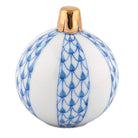 Herend Christmas Ornament figurine in Blue with blue fishnet pattern with gold accents on a white background