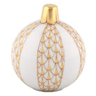 Herend Christmas Ornament figurine in Butterscotch with warm butterscotch yellow fishnet pattern with gold accents on a white background