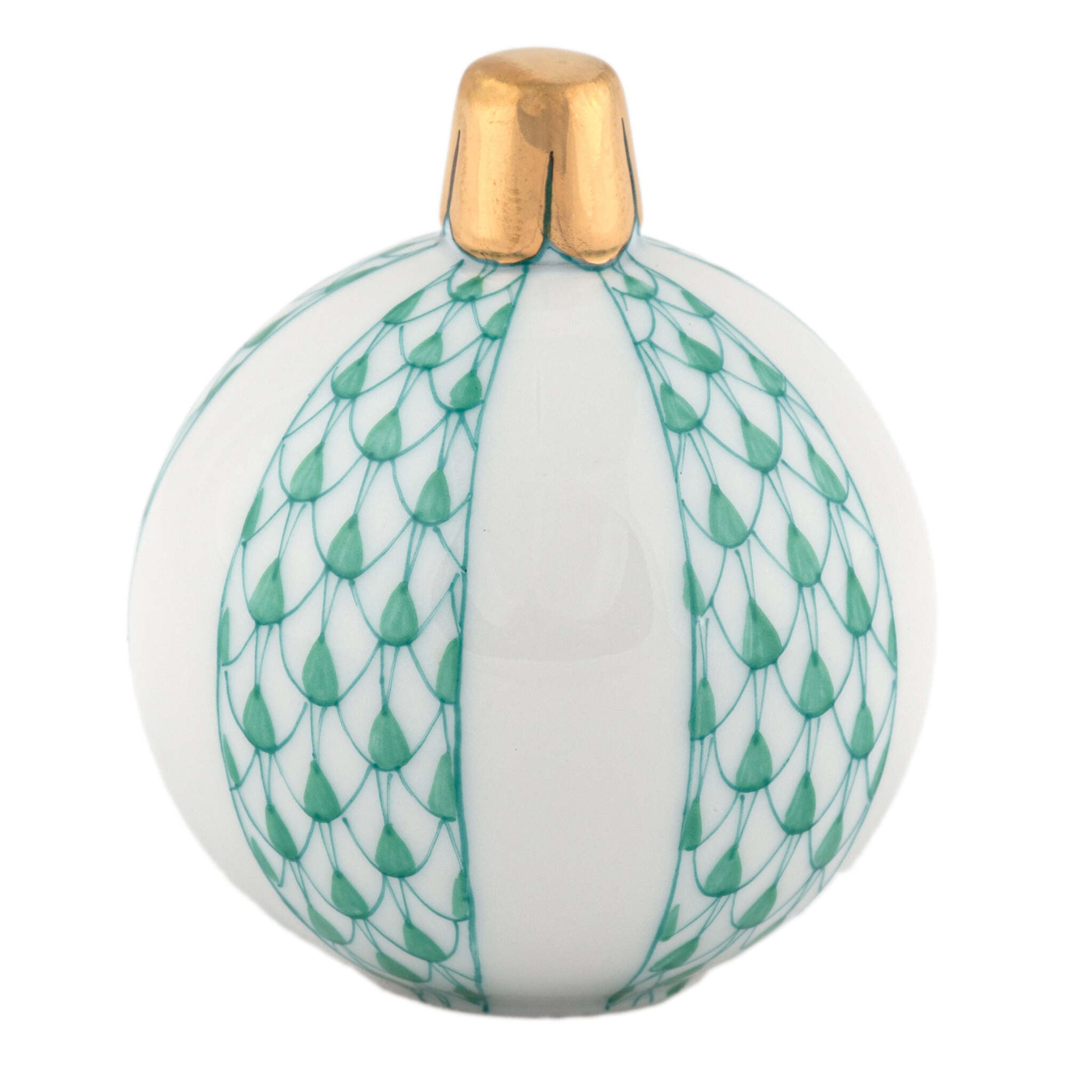 Green fishnet Christmas Ornament Figurine figurine, hand-painted Herend porcelain with 24k gold accents