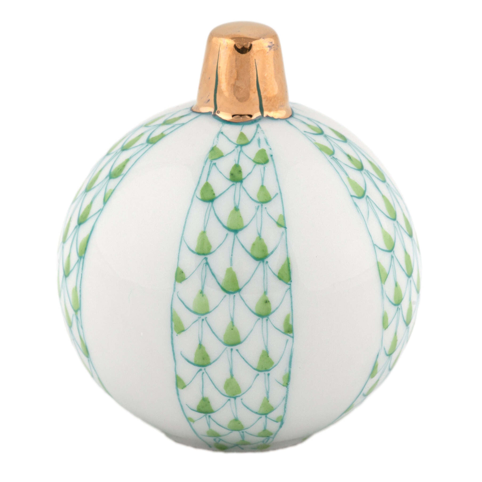 Hand-painted Herend Christmas Ornament Figurine in Key Lime fishnet porcelain on a white background
