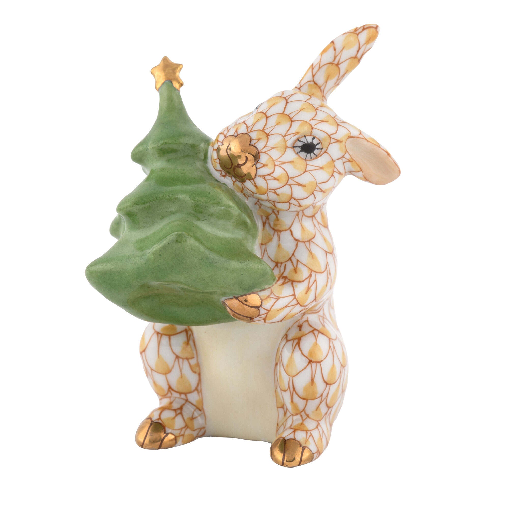 Christmas Tree Bunny Figurine in hand-painted Butterscotch porcelain by Herend of Hungary