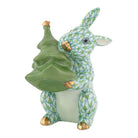Key Lime fishnet Christmas Tree Bunny Figurine figurine, hand-painted Herend porcelain with 24k gold accents