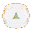 Hand-painted Herend Christmas Tree Sq Cake Plate in fine porcelain, 9.5in SQ, on a white background