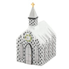 Herend Church figurine in Black with black fishnet pattern with gold accents on a white background