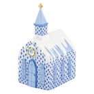 Herend Church figurine in Sapphire with deep sapphire blue fishnet pattern with gold accents on a white background