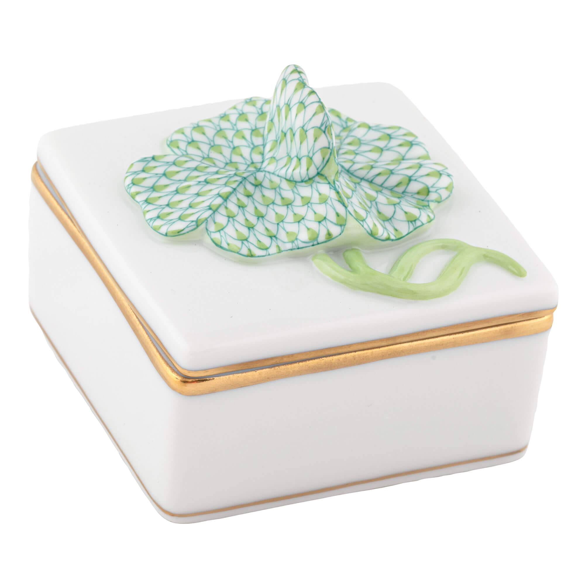 Herend Clover Box in Keylime - Hand-painted Hungarian porcelain by Herend. Paris Tableware.