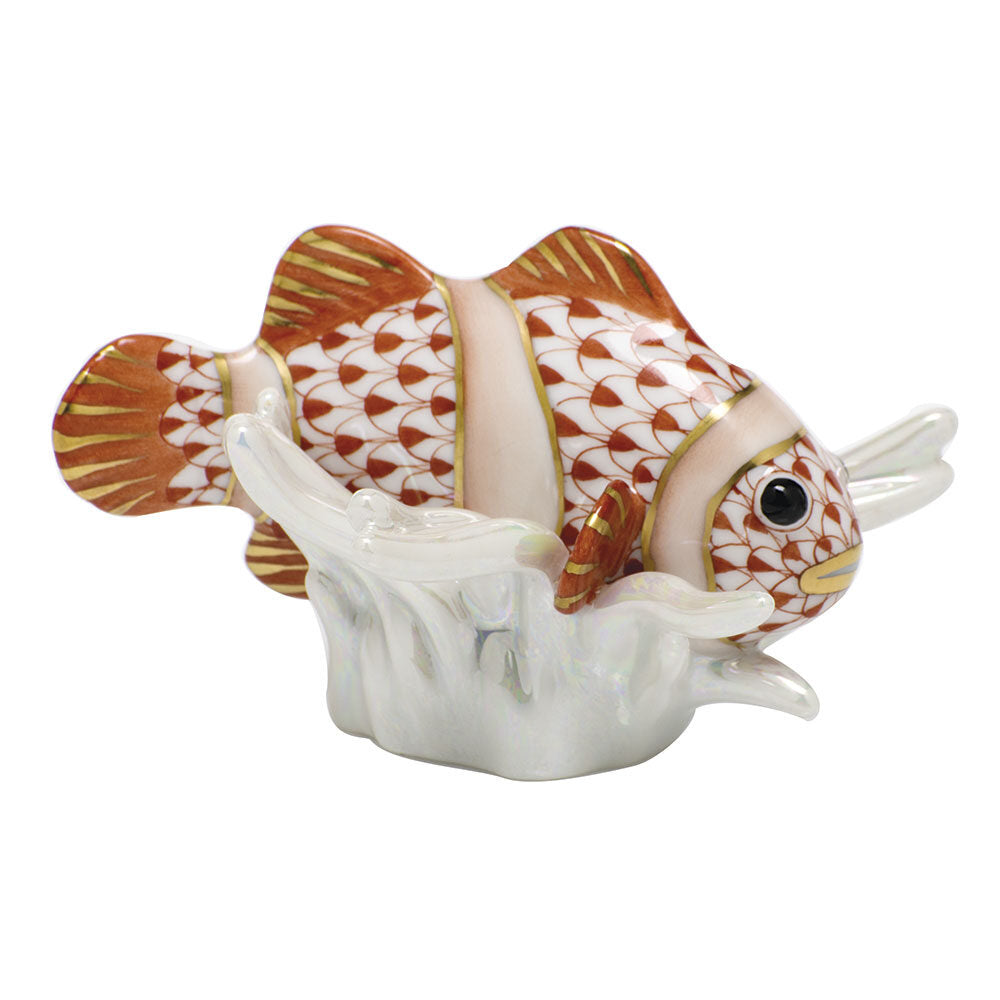 Rust fishnet Clownfish Figurine figurine, hand-painted Herend porcelain with 24k gold accents