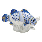 Herend Clownfish Figurine porcelain figurine painted in the Sapphire fishnet pattern