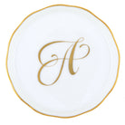 Hand-painted Herend Coaster with Monogram in fine porcelain, 4in D, on a white background, Monogram A