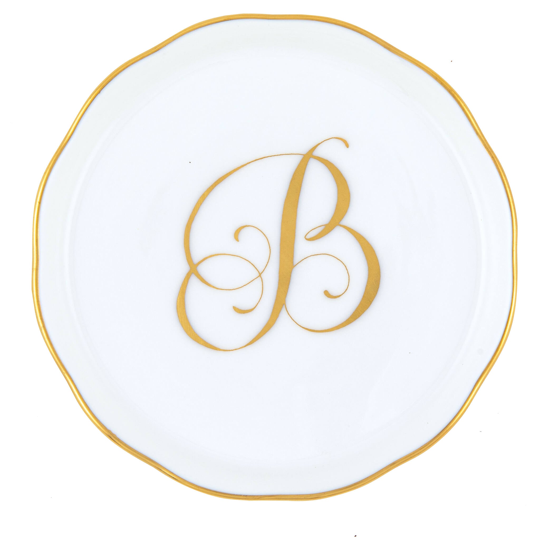 Hand-painted Herend Coaster with Monogram in fine porcelain, 4in D, on a white background, Monogram B