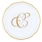 Hand-painted Herend Coaster with Monogram in fine porcelain, 4in D, on a white background, Monogram C