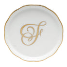 Hand-painted Herend Coaster with Monogram in fine porcelain, 4in D, on a white background, Monogram F
