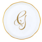 Hand-painted Herend Coaster with Monogram in fine porcelain, 4in D, on a white background, Monogram G
