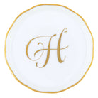 Hand-painted Herend Coaster with Monogram in fine porcelain, 4in D, on a white background, Monogram H