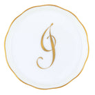 Hand-painted Herend Coaster with Monogram in fine porcelain, 4in D, on a white background, Monogram J