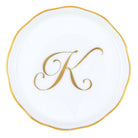 Hand-painted Herend Coaster with Monogram in fine porcelain, 4in D, on a white background, Monogram K