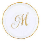 Hand-painted Herend Coaster with Monogram in fine porcelain, 4in D, on a white background, Monogram M
