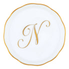 Hand-painted Herend Coaster with Monogram in fine porcelain, 4in D, on a white background, Monogram N