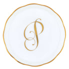 Hand-painted Herend Coaster with Monogram in fine porcelain, 4in D, on a white background, Monogram P