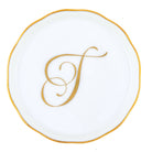 Hand-painted Herend Coaster with Monogram in fine porcelain, 4in D, on a white background, Monogram T