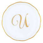 Hand-painted Herend Coaster with Monogram in fine porcelain, 4in D, on a white background, Monogram U