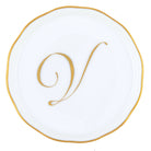 Hand-painted Herend Coaster with Monogram in fine porcelain, 4in D, on a white background, Monogram V