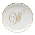 Hand-painted Herend Coaster with Monogram in fine porcelain, 4in D, on a white background, Monogram W