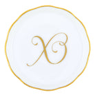 Hand-painted Herend Coaster with Monogram in fine porcelain, 4in D, on a white background, Monogram X