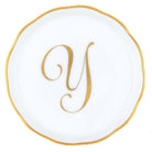 Hand-painted Herend Coaster with Monogram in fine porcelain, 4in D, on a white background, Monogram Y