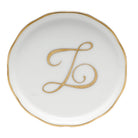 Hand-painted Herend Coaster with Monogram in fine porcelain, 4in D, on a white background, Monogram Z