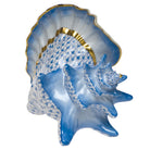 Hand-painted Herend Conch Shell Figurine in Blue fishnet porcelain on a white background