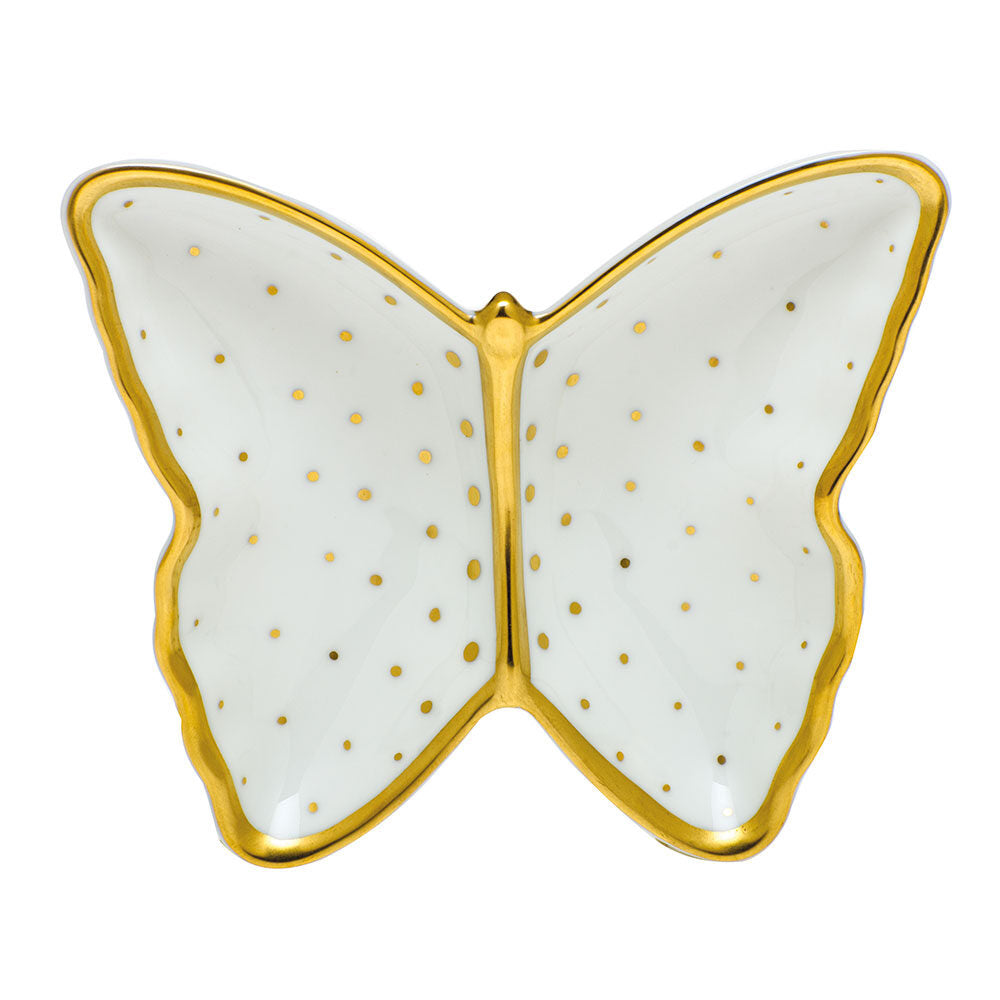 Hand-painted Herend Connect the Dots Butterfly Dish Decorative Plate in fine porcelain, 4.25in L X 1in H, on a white background