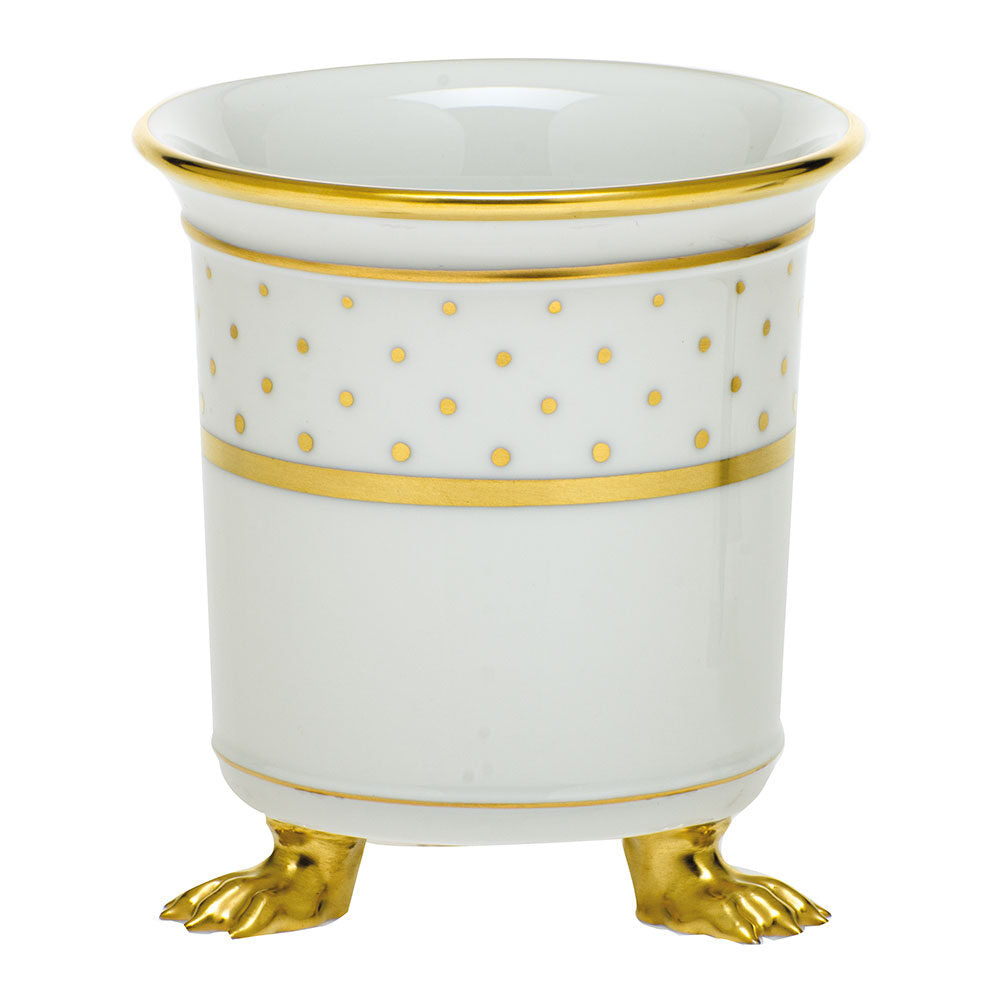 Hand-painted Herend Connect the Dots Mini Cachepot with Feet in fine porcelain, 3.75in L X 4in H, on a white background