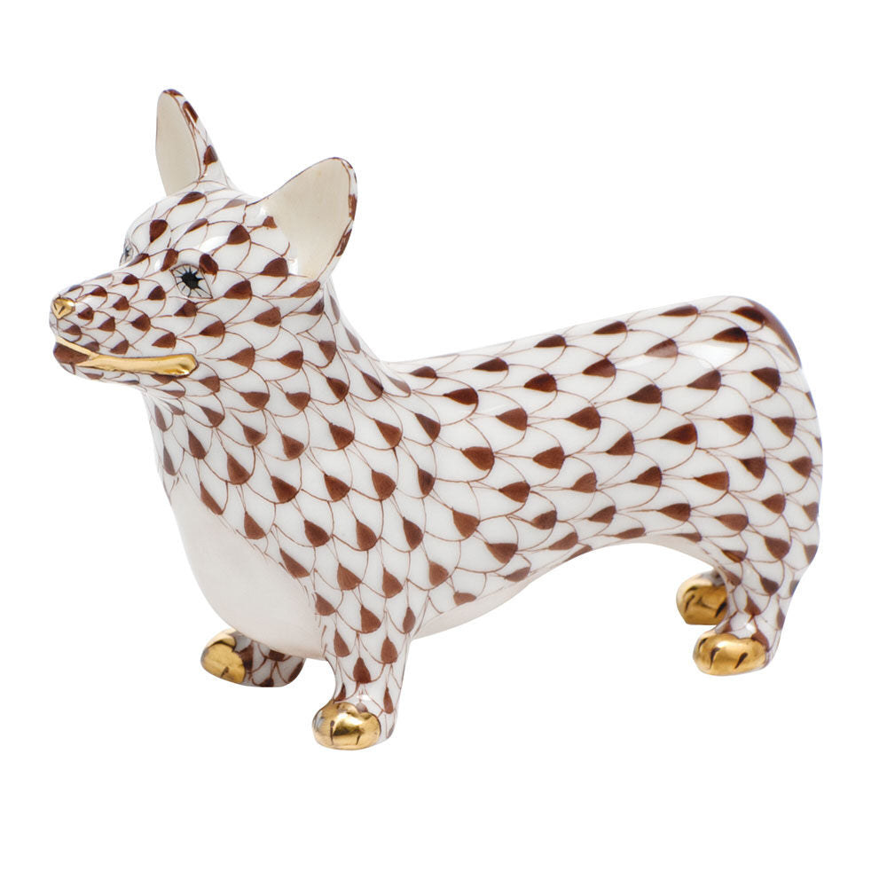 Corgi Figurine in hand-painted Chocolate porcelain by Herend of Hungary