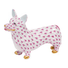 Hand-painted Herend Corgi Figurine in Raspberry fishnet porcelain on a white background
