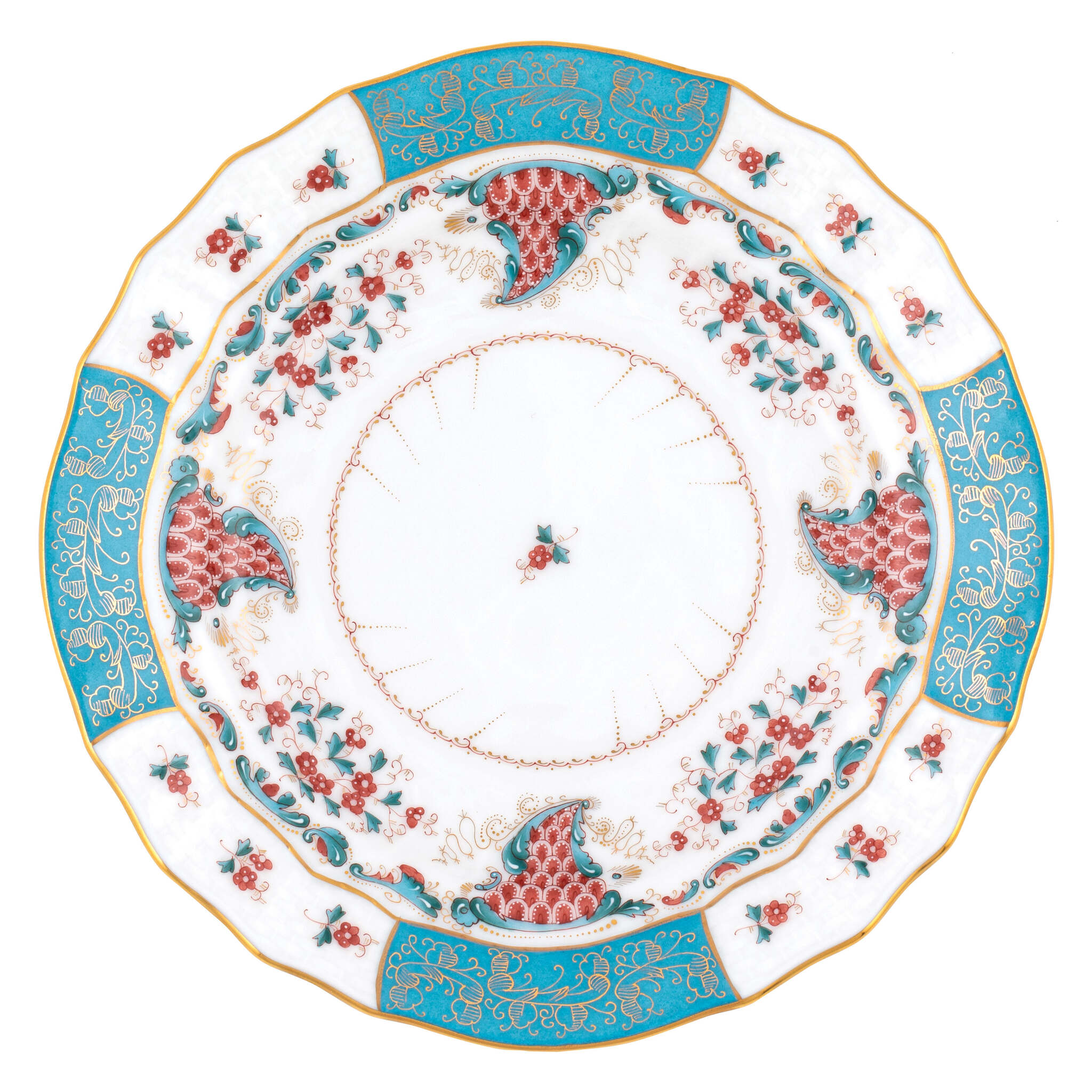 Hand-painted Herend Cornucopia Bread and Butter Plate in fine porcelain, 6in D, on a white background