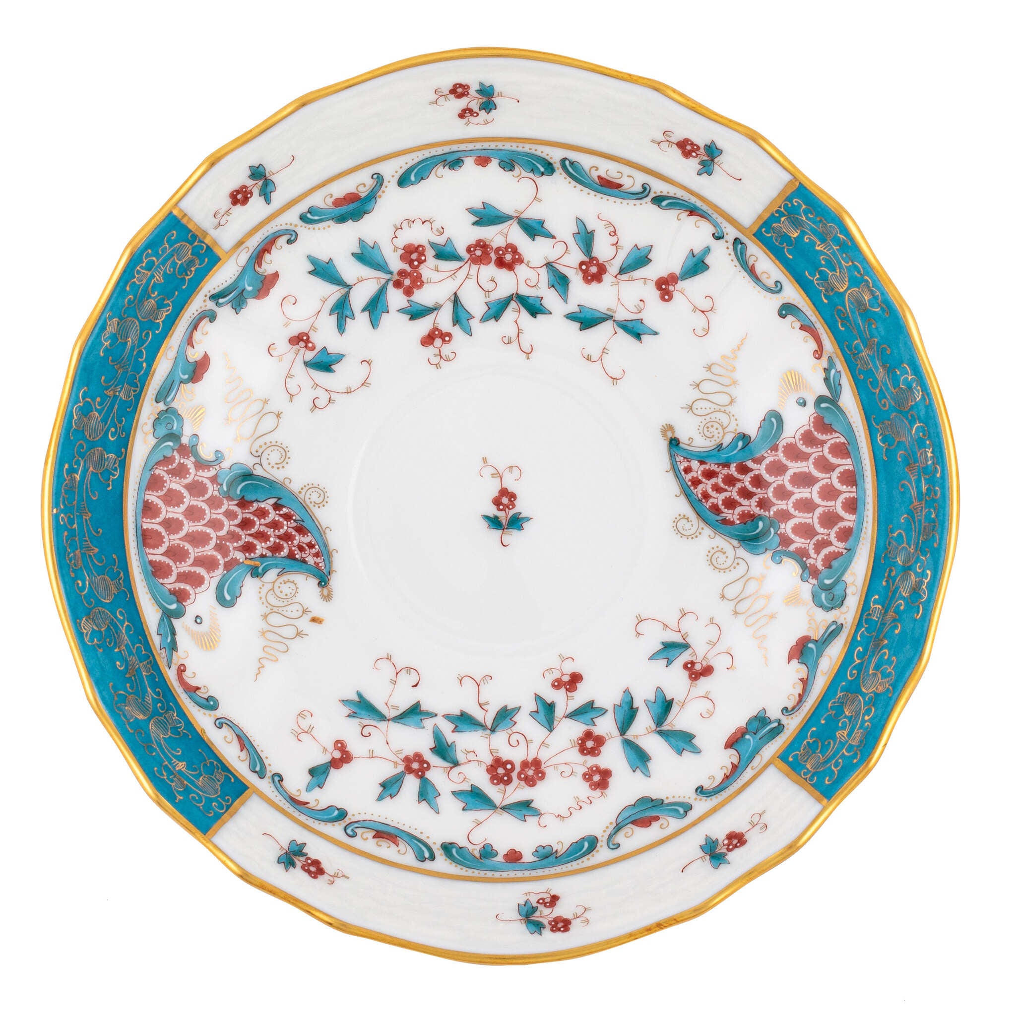 Hand-painted Herend Cornucopia Canton Saucer in fine porcelain, 5.5in D, on a white background