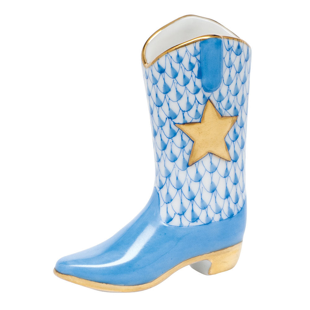 Herend Cowboy Boot Figurine porcelain figurine painted in the Blue fishnet pattern