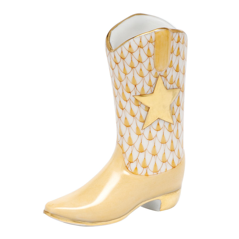 Cowboy Boot Figurine in hand-painted Butterscotch porcelain by Herend of Hungary